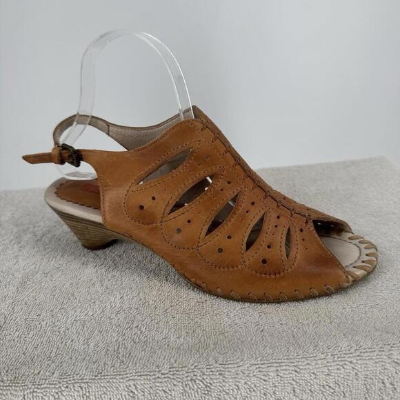 Pikolinos sandals 40 10 tan leather cutout slingback minimalist boho open toe - Picture 1 of 8